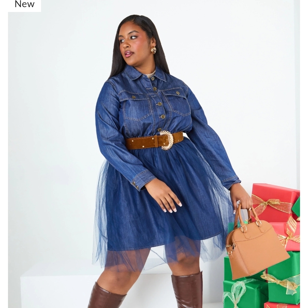 Ashley Stewart Blue Denim Midi Dress